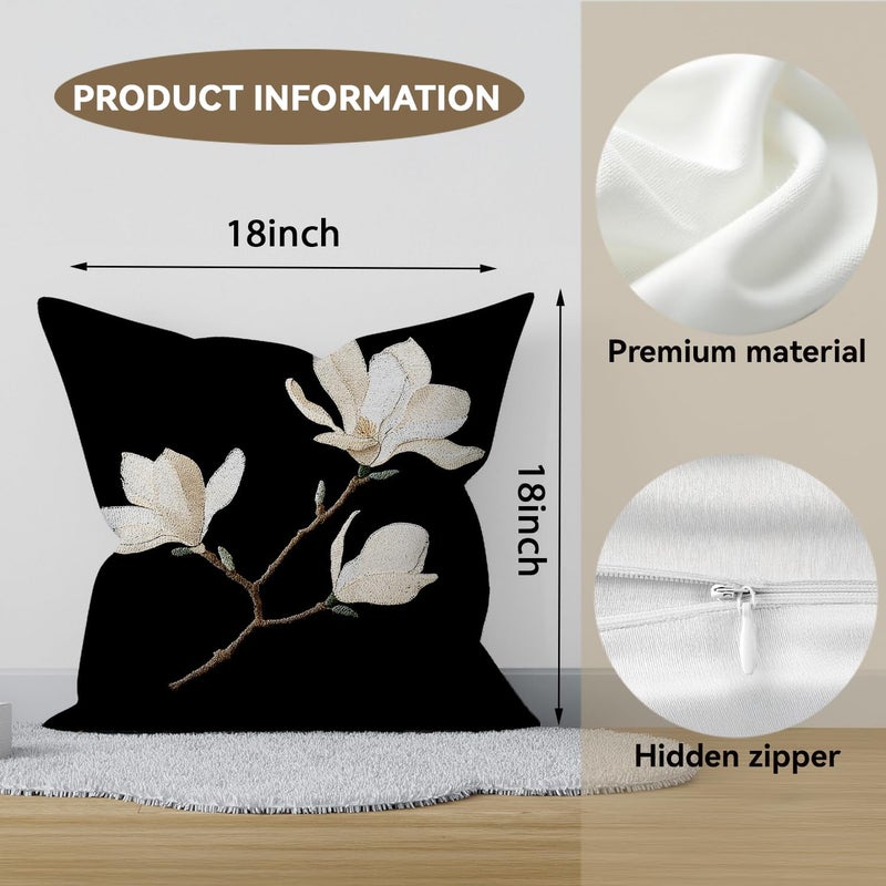 RBAFAO Vintage Floral Throw Pillow Covers, Vintage Flower Pattern Double Sided Cushion Cover, Indoor and Outdoor Home Art Decor Pillowcase for Sofa or Bedroom Decor 18x18inches (Black&White, 18x18inches) - Image 2